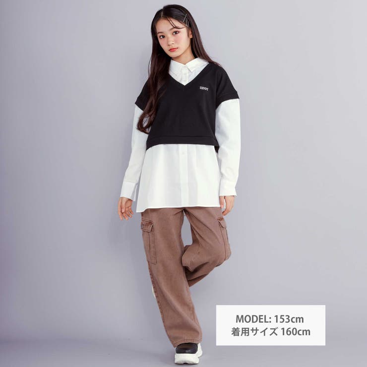 【 ニコ☆プチ 掲載 】ショートベストドッキング風シャツ(130~160cm) | ZIDDY | 詳細画像2 