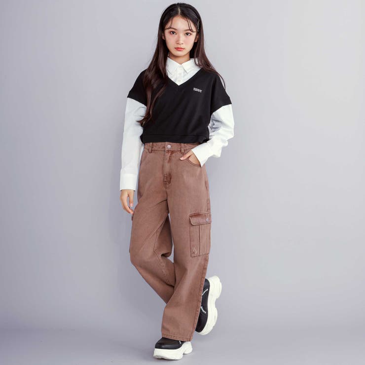 【 ニコ☆プチ 掲載 】ショートベストドッキング風シャツ(130~160cm) | ZIDDY | 詳細画像4 