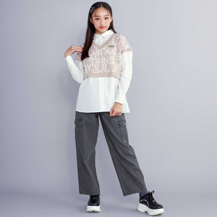 【 ニコ☆プチ 掲載 】ショートベストドッキング風シャツ(130~160cm) | ZIDDY | 詳細画像6 