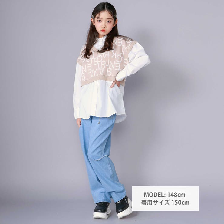 【 ニコ☆プチ 掲載 】ショートベストドッキング風シャツ(130~160cm) | ZIDDY | 詳細画像9 