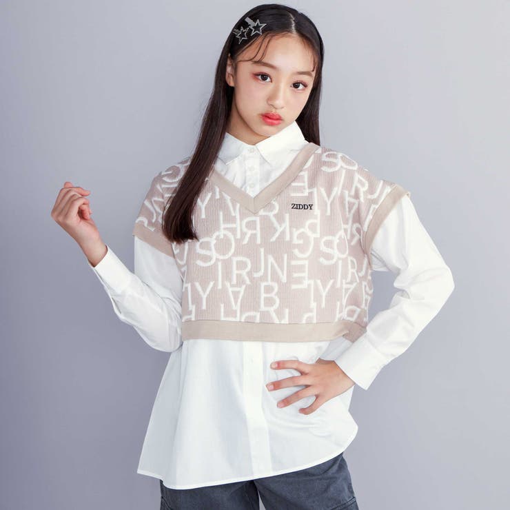 ベージュ系 | 【 ニコ☆プチ 掲載 】ショートベストドッキング風シャツ(130~160cm) | ZIDDY