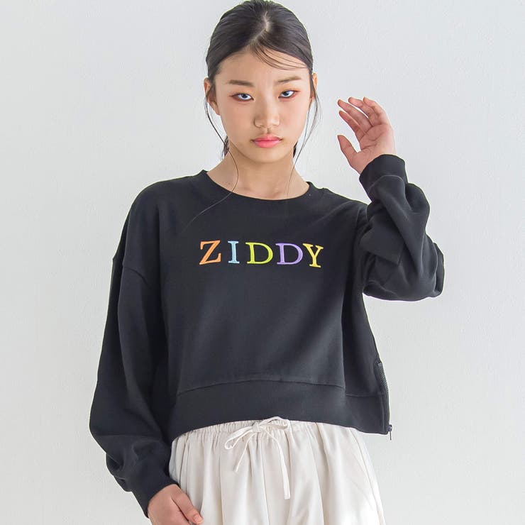 ブラック | サイドジップカラフルロゴ刺しゅうプルオーバー(130~160cm) | ZIDDY