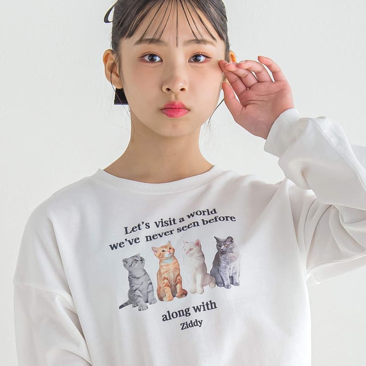 ネコプリント裏起毛トレーナー(130~160cm)[品番：BEBK0010066]｜ZIDDY