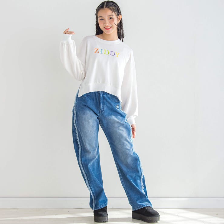 ニコ☆プチ 掲載 】フリンジデニムパンツ(130~160cm)[品番