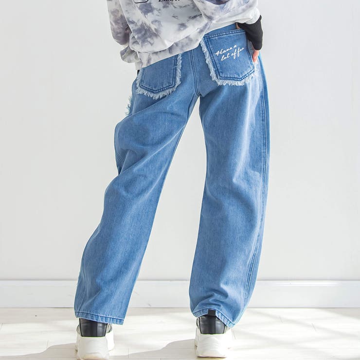 ニコ☆プチ 掲載 】フリンジデニムパンツ(130~160cm)[品番