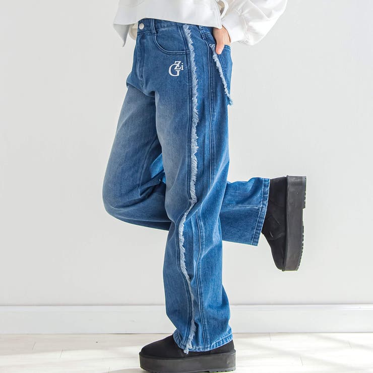 ニコ☆プチ 掲載 】フリンジデニムパンツ(130~160cm)[品番