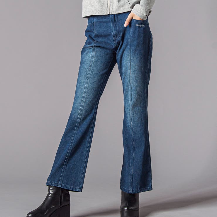 ネイビー | セミフレアデニムパンツ(130~160cm) | ZIDDY