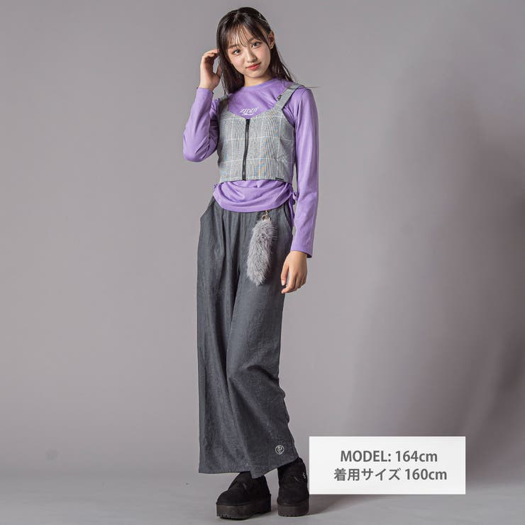 キーホルダー付きサテンライクワイドパンツ(130~160cm) | ZIDDY | 詳細画像3