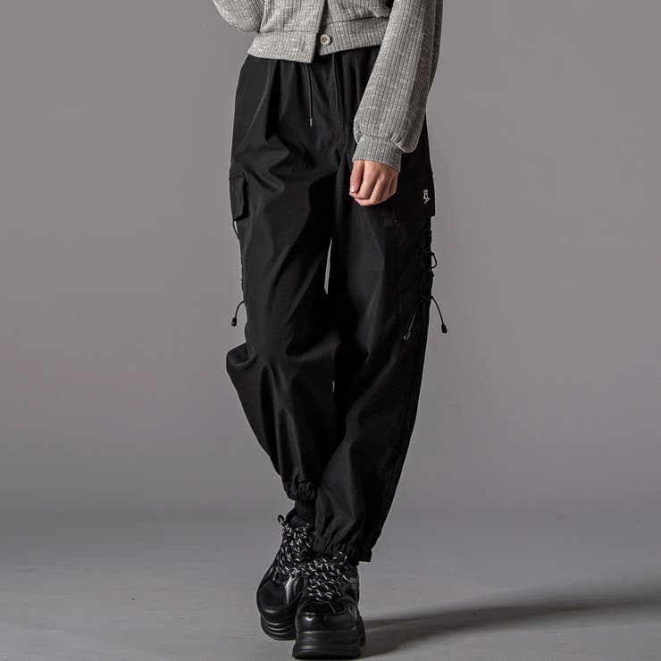 ブラック | レースアップナイロンカーゴパンツ(130~160cm) | ZIDDY