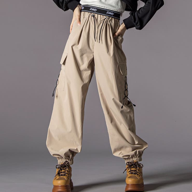 ベージュ | レースアップナイロンカーゴパンツ(130~160cm) | ZIDDY