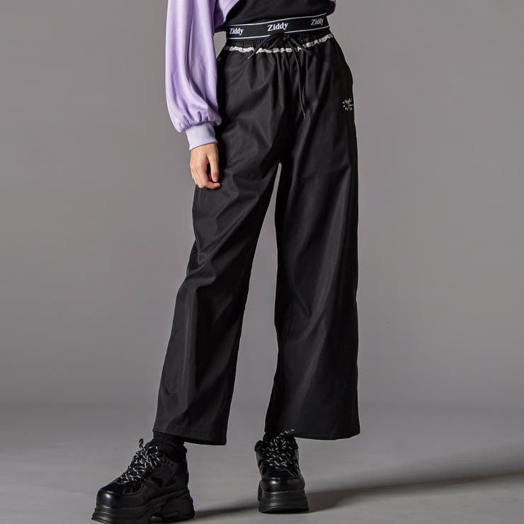 ブラック | チラレースウエストワイドパンツ(130~160cm) | ZIDDY