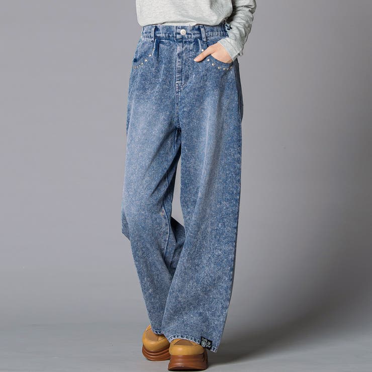 ブルー | スタッズデニムワイドパンツ(130~160cm) | ZIDDY