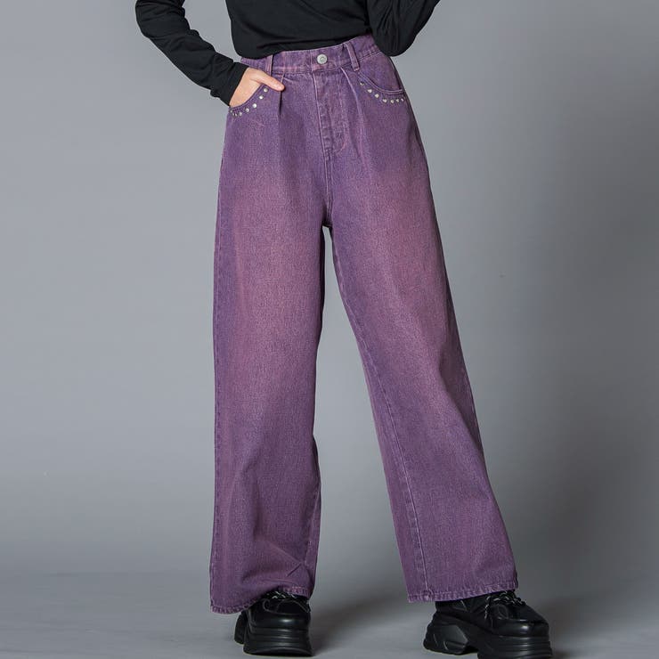 パープル | スタッズデニムワイドパンツ(130~160cm) | ZIDDY