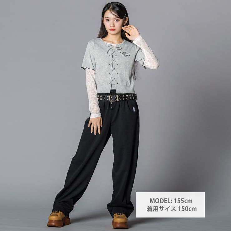 レースアップ・カーブパンツ（ベルト付き）(130~160cm) | ZIDDY | 詳細画像3 