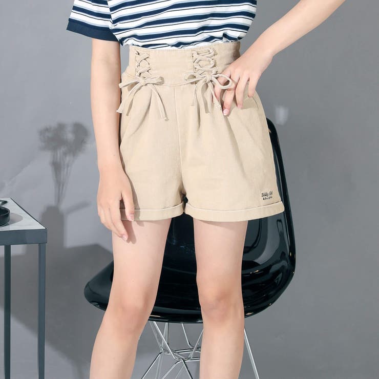 ベージュ | 【 ニコ☆プチ 掲載 】レースアップショートパンツ(130~160cm) | ZIDDY