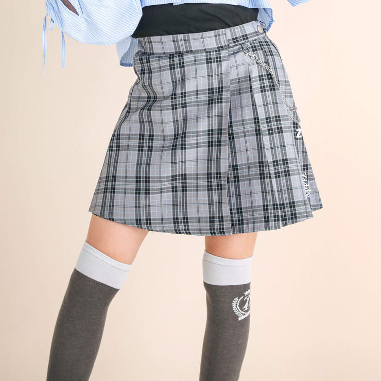 チェーン付きチェック柄プリーツスカパン[品番：BEBK0009572