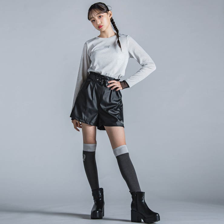 ベルト付きフェイクレザーショートパンツ(130~160cm)[品番