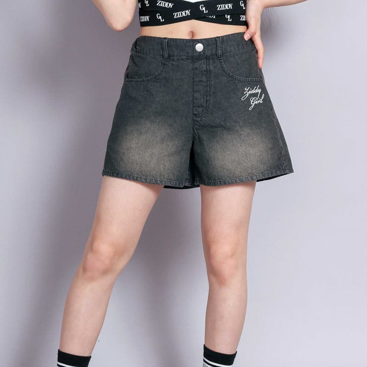 ブラック | 【 ニコ☆プチ 掲載 】オーバーダイショートデニムパンツ(130~160cm) | ZIDDY