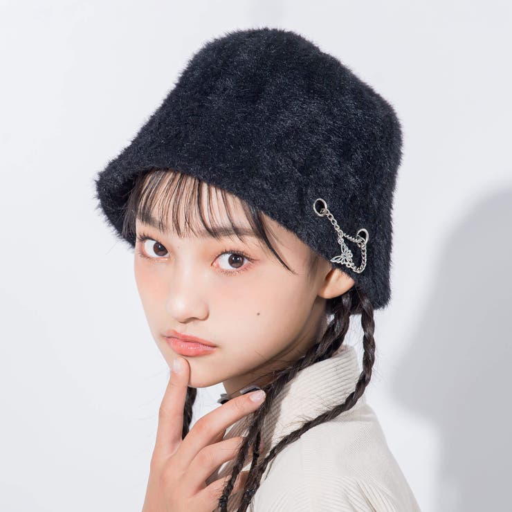 ブラック | 【 ニコ☆プチ 掲載 】蝶チャーム付きバケットハット | ZIDDY