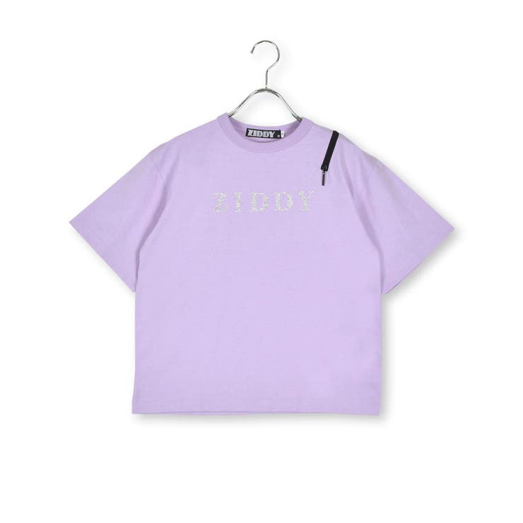 ロゴラインストーン肩開きTシャツ(130~160cm)[品番：BEBK0008925