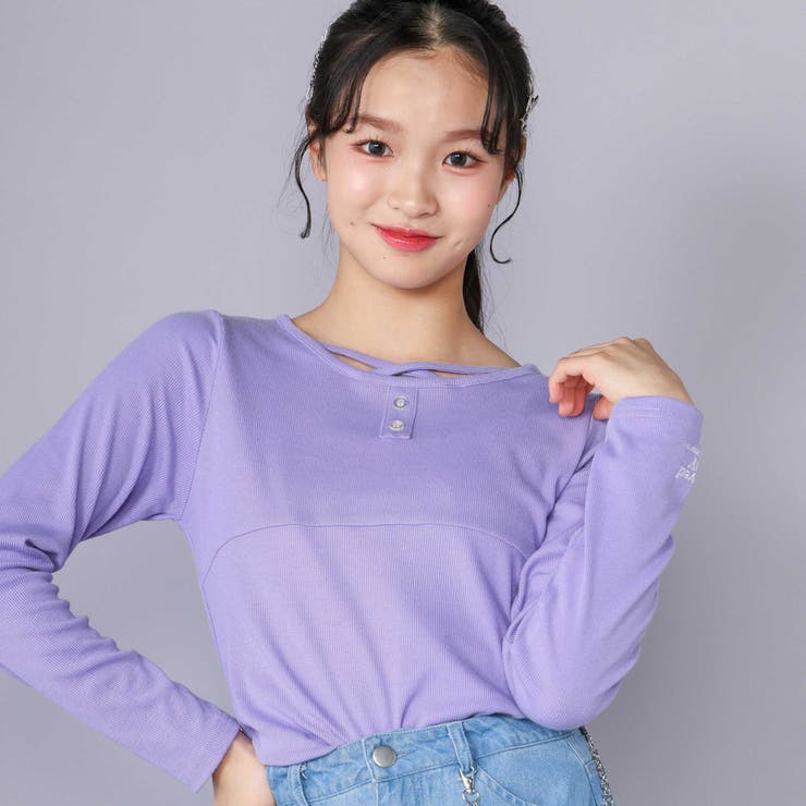 【 ニコ☆プチ 掲載 】クロスネック裾花柄Tシャツ(130~160cm) | ZIDDY | 詳細画像10 