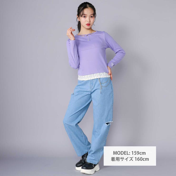 【 ニコ☆プチ 掲載 】クロスネック裾花柄Tシャツ(130~160cm) | ZIDDY | 詳細画像4 