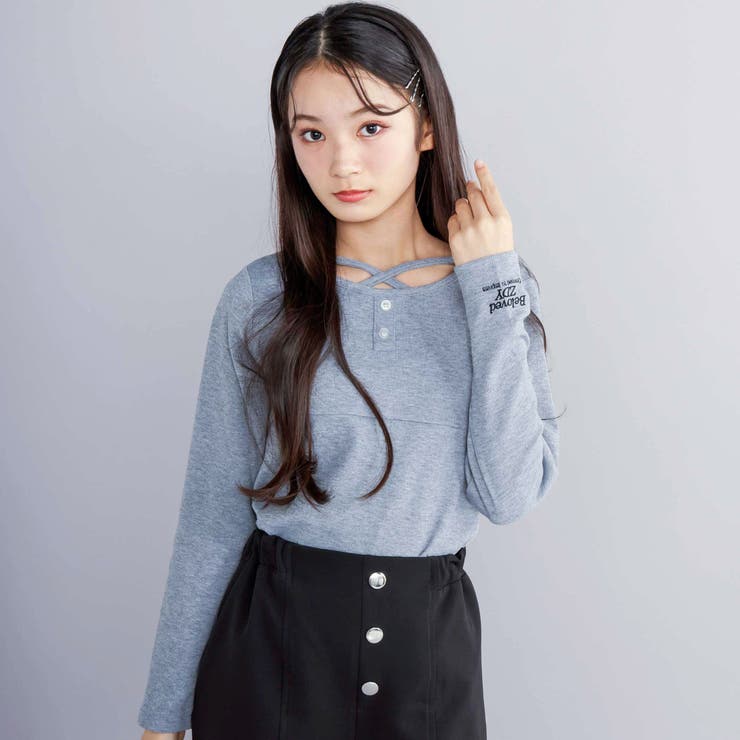 【 ニコ☆プチ 掲載 】クロスネック裾花柄Tシャツ(130~160cm) | ZIDDY | 詳細画像7 