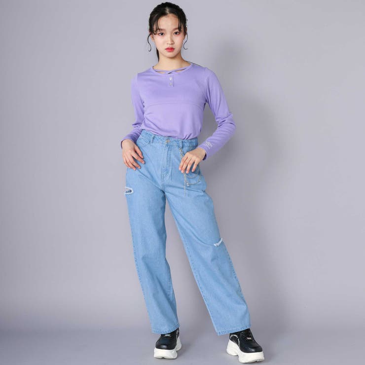 【 ニコ☆プチ 掲載 】クロスネック裾花柄Tシャツ(130~160cm) | ZIDDY | 詳細画像9 