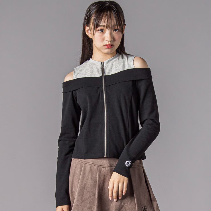 ブラック | オフショルダージップトップス(130~160cm) | ZIDDY
