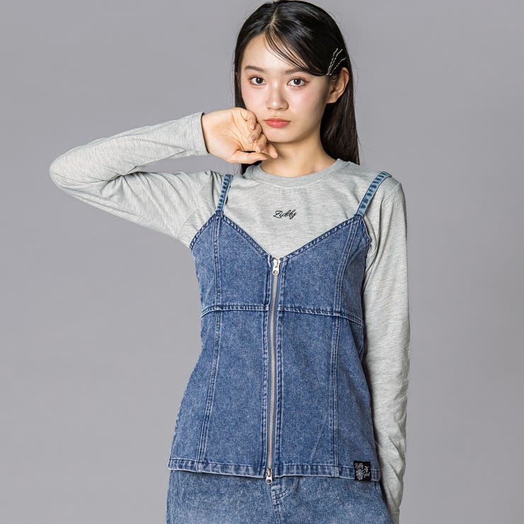 ブルー | デニムビスチェ＆TシャツSET(130~160cm) | ZIDDY