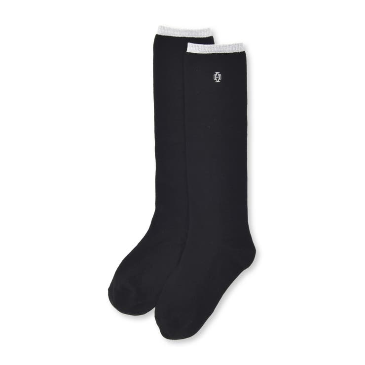 ブラック | 【 ニコ☆プチ 掲載 】【日本製】ラメライン入りハイソックス(19~24cm) | ZIDDY