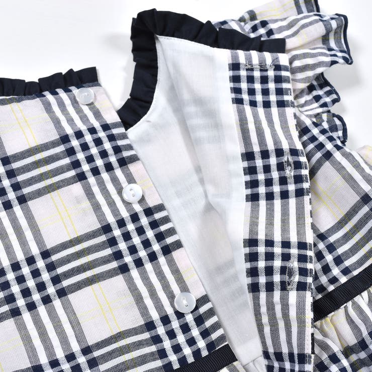 襟 袖 フリル タータン チェック ワンピース (95~150cm)[品番