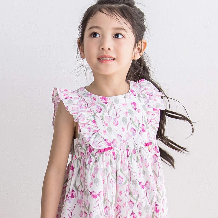 チューリップ柄ノースリーブワンピース 花柄 ノースリーブ ロングワンピース（ワンピース）｜Girly Doll