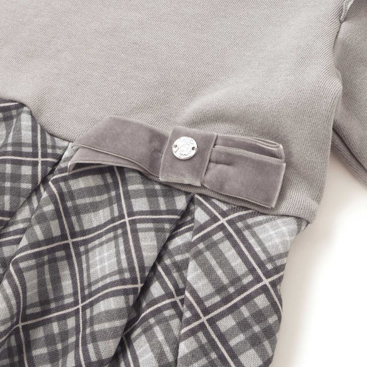 【お揃い】チェック柄裏毛ベロアリボンタックワンピース(95~150cm) | BeBe Petits Pois Vert | 詳細画像11 