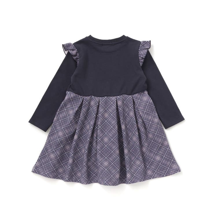 【お揃い】チェック柄裏毛ベロアリボンタックワンピース(95~150cm) | BeBe Petits Pois Vert | 詳細画像6 