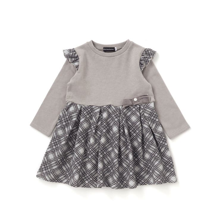 【お揃い】チェック柄裏毛ベロアリボンタックワンピース(95~150cm) | BeBe Petits Pois Vert | 詳細画像7 