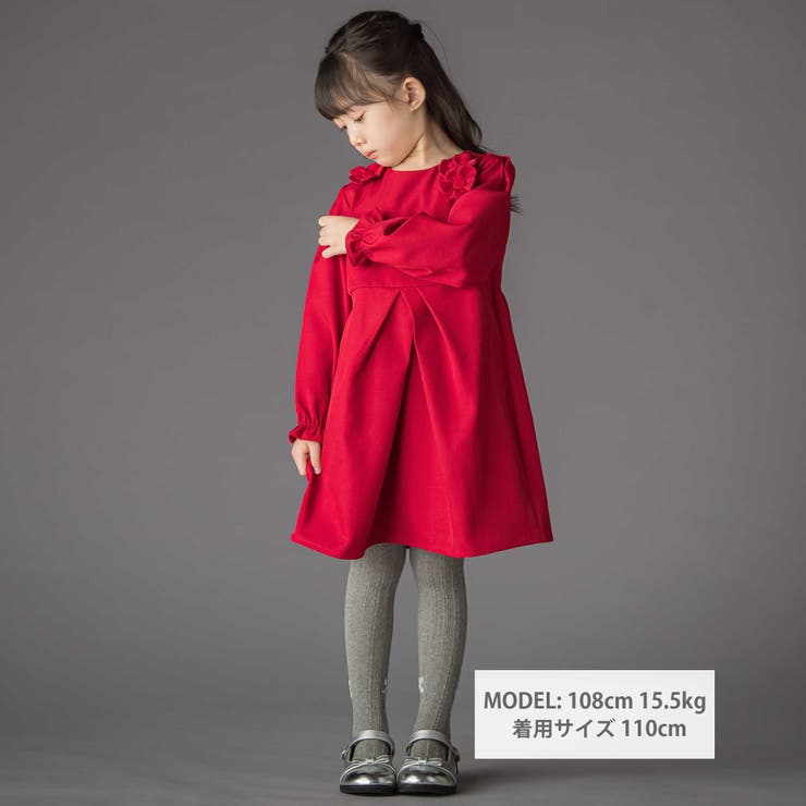 立体花モチーフ斜めタックワンピース(95~150cm) | BeBe Petits Pois Vert | 詳細画像2 