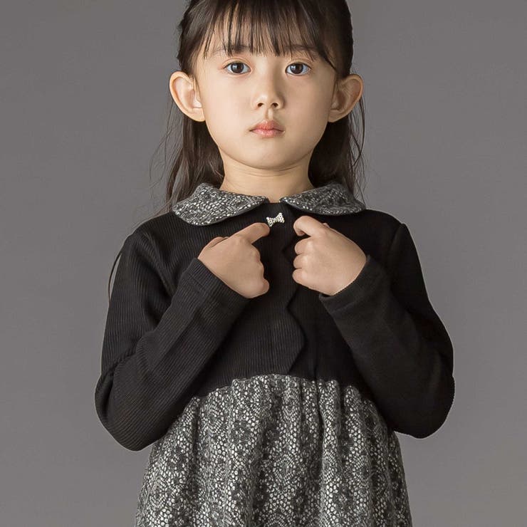 ニットリブ+レース起毛ドッキング長袖ワンピース(95~150cm) | BeBe Petits Pois Vert | 詳細画像3