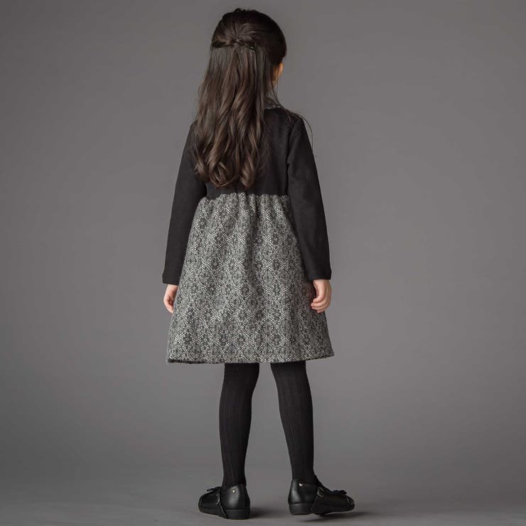 ニットリブ+レース起毛ドッキング長袖ワンピース(95~150cm) | BeBe Petits Pois Vert | 詳細画像4