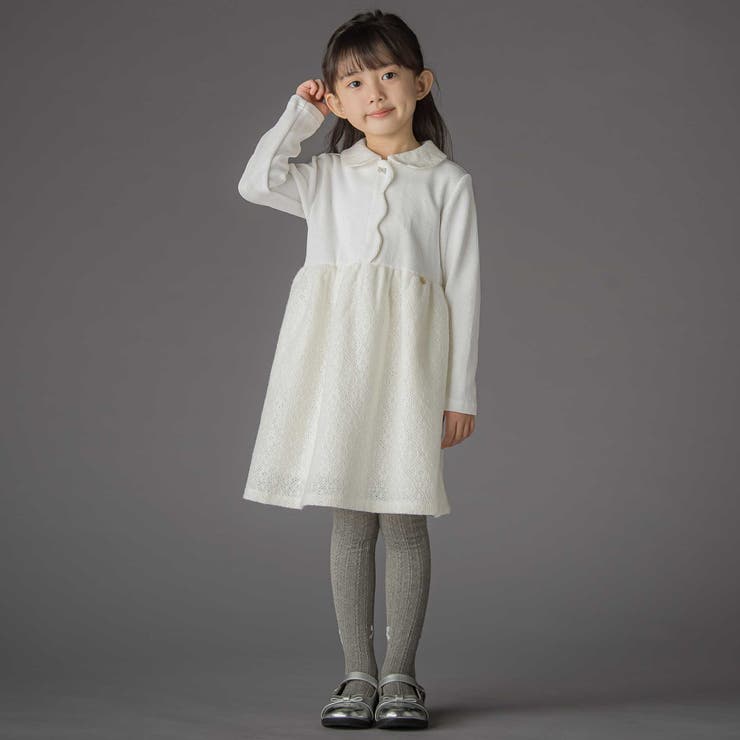 ニットリブ+レース起毛ドッキング長袖ワンピース(95~150cm) | BeBe Petits Pois Vert | 詳細画像5