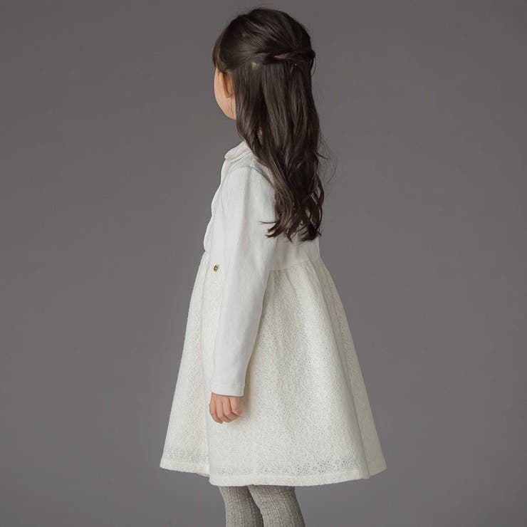 ニットリブ+レース起毛ドッキング長袖ワンピース(95~150cm) | BeBe Petits Pois Vert | 詳細画像6