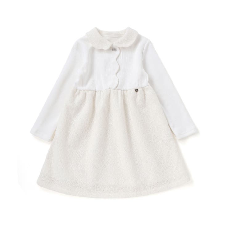 ニットリブ+レース起毛ドッキング長袖ワンピース(95~150cm) | BeBe Petits Pois Vert | 詳細画像9