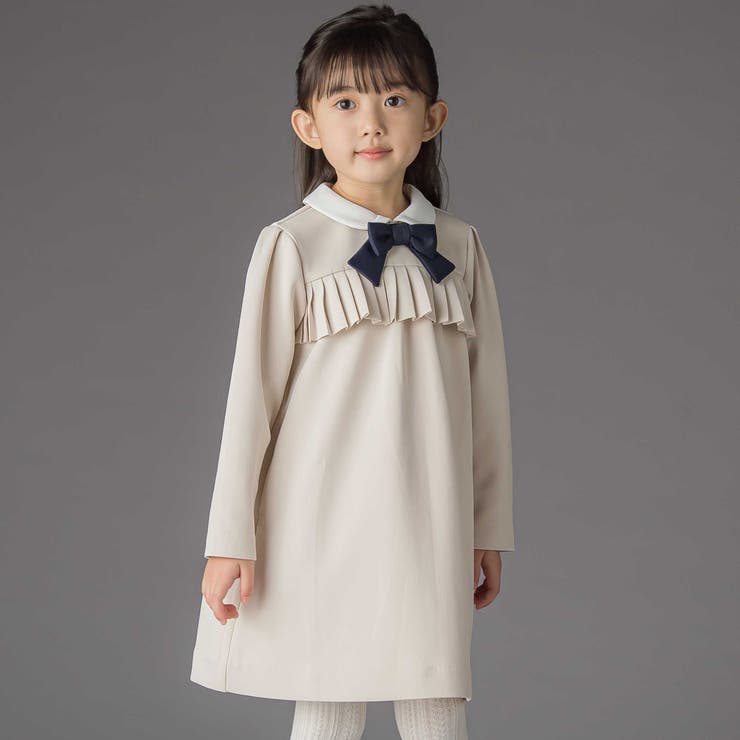 ポンチ胸プリーツ長袖ワンピース(95~150cm) | BeBe Petits Pois Vert | 詳細画像1 