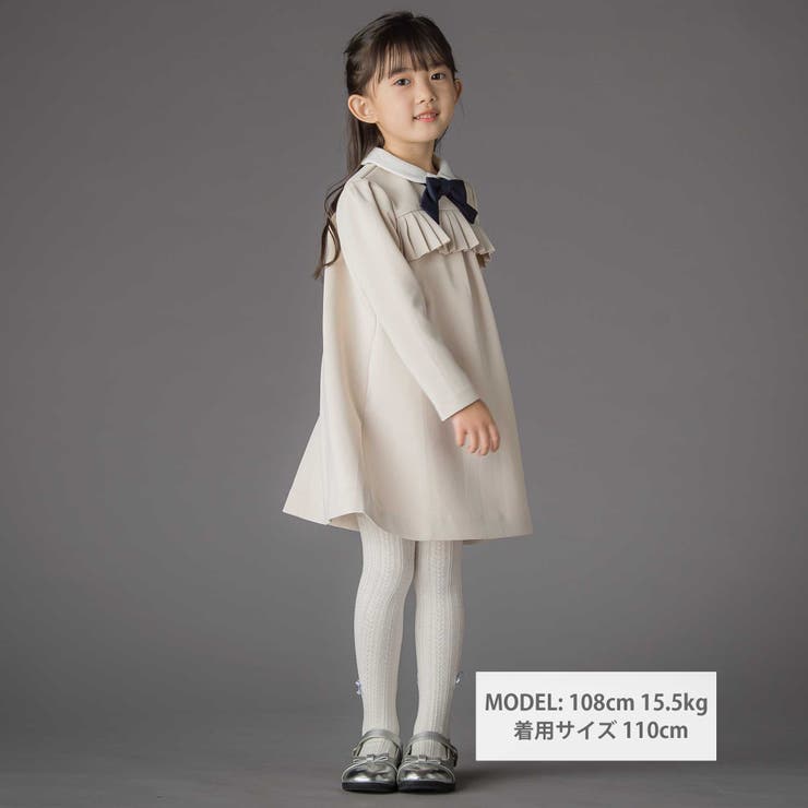 ポンチ胸プリーツ長袖ワンピース(95~150cm) | BeBe Petits Pois Vert | 詳細画像2 