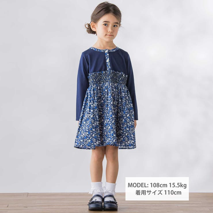 天竺+小花シャーリング長袖ワンピース(95~150cm) | BeBe Petits Pois Vert | 詳細画像2 