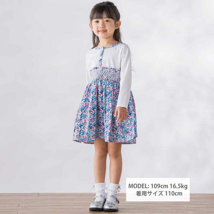 天竺+小花シャーリング長袖ワンピース(95~150cm) | BeBe Petits Pois Vert | 詳細画像4 