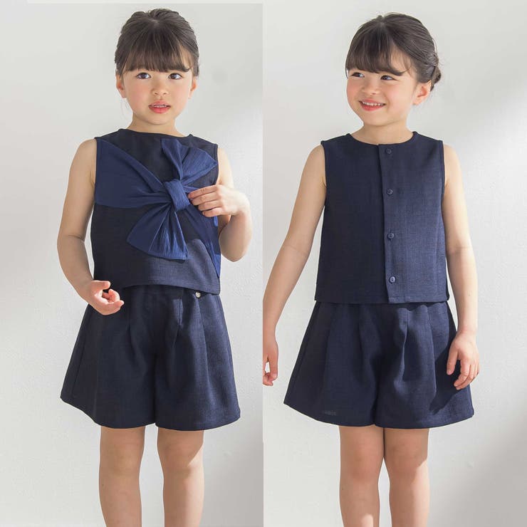 【前後着用可能】ノースリーブブラウス+タックキュロットパンツセットアップ(95~… | BeBe Petits Pois Vert | 詳細画像5 