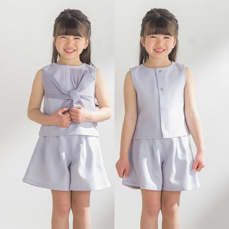 【前後着用可能】ノースリーブブラウス+タックキュロットパンツセットアップ(95~… | BeBe Petits Pois Vert | 詳細画像8 