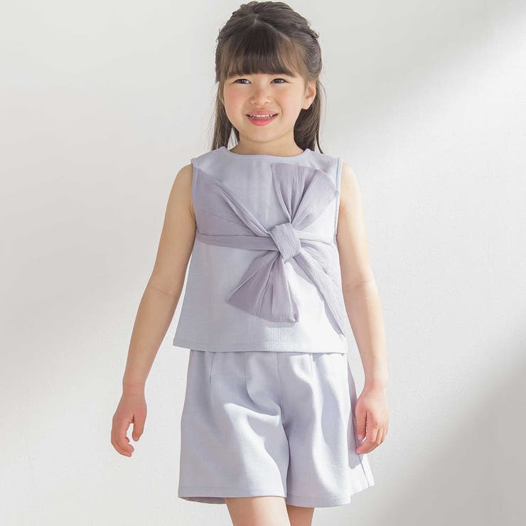 グレー | 【前後着用可能】ノースリーブブラウス+タックキュロットパンツセットアップ(95~… | BeBe Petits Pois Vert