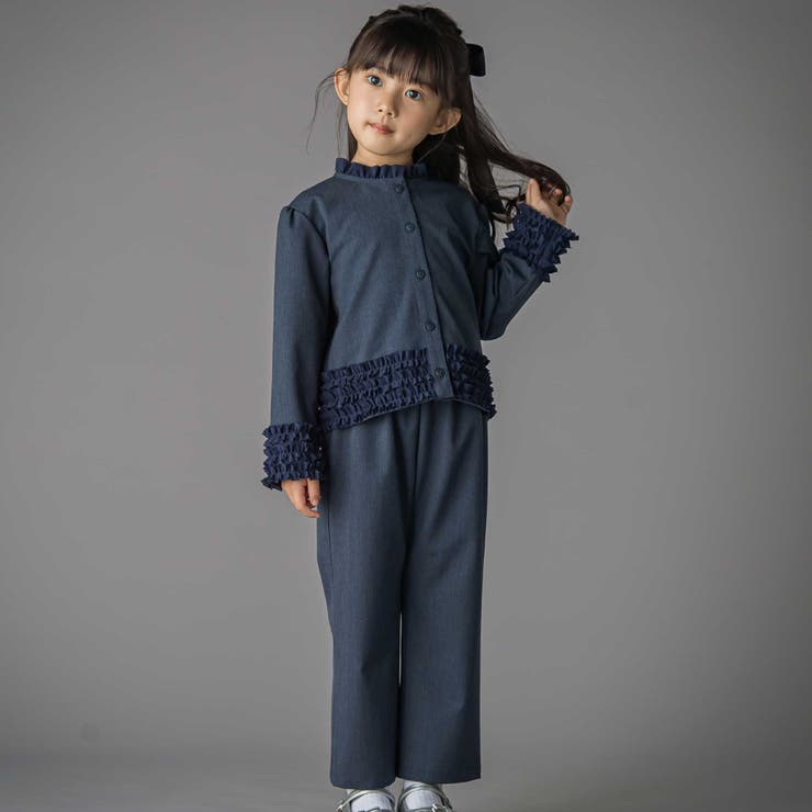シフォンフリルブラウス+ロングパンツセットアップ(95~150cm) | BeBe Petits Pois Vert | 詳細画像1 